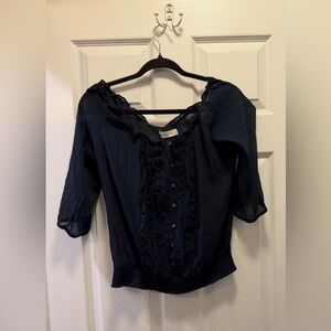 Abercrombie & Fitch Navy Ruffle-Trim Blouse